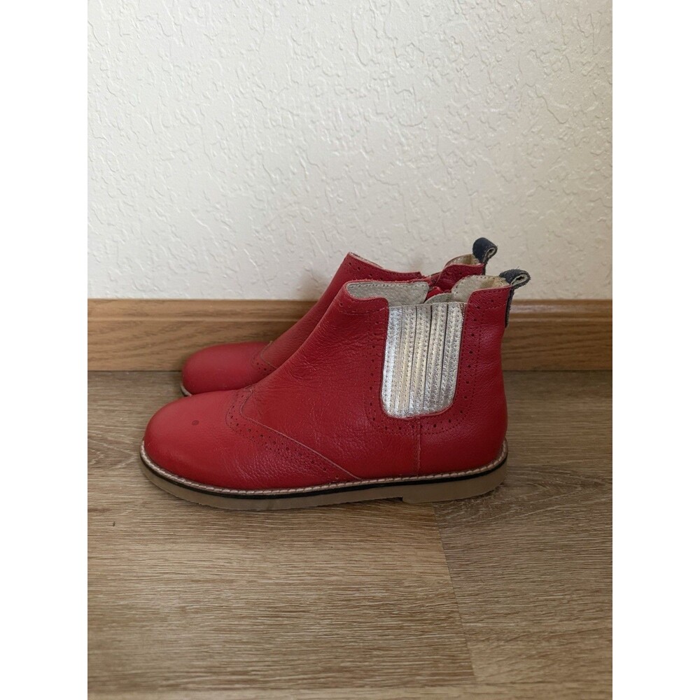 Mini Boden Red Leather Chelsea Boots Kids Girls Zip Up Size EU 35